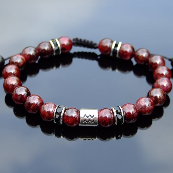 Aquarius Garnet Birthstone Bracelet 6-9'' Macrame Healing Stone Chakra Reiki With Pouch