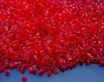 10g 5C Transparent Ruby Toho Cube Seed Beads 1.5mm