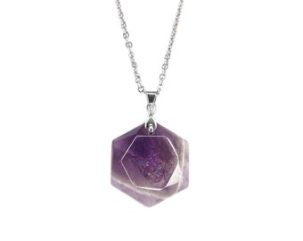 Gemstone Necklace Amethyst Hexagon Pendant Natural