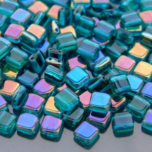 25pcs CzechMates Tile Beads Twilight Capri Blue | Teal Beads | Square Beads | Two holes beads | Beads UK