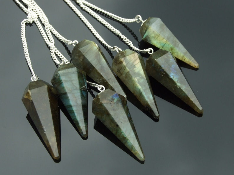 Labradorite Pendulum Necklace Gemstone Dowsing Divination | Yennefer Of Vengerberg Necklace | Wicca Necklace | Fire Labradorite Necklace | image 5