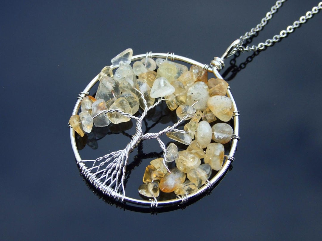 Tree of lfe gemstone necklace, Ctrne tree of lfe necklace, Tree of