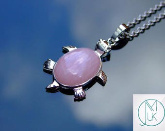 Rose Quartz Turtle Natural Gemstone Pendant Necklace 50cm Chakra Healing Stone With Pouch FREE UK SHIPPING