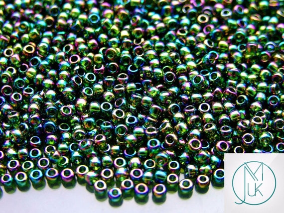 8/0 Toho seed beads, Transparent Rainbow Frosted Olivine, N 180F - 10g –  MayaHoney beads
