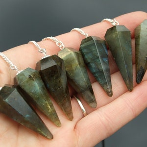 Labradorite Pendulum Necklace Gemstone Dowsing Divination | Yennefer Of Vengerberg Necklace | Wicca Necklace | Fire Labradorite Necklace | image 4