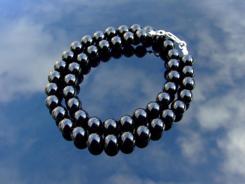 Black Tourmaline Natural Gemstone Necklace 8mm Beaded Silver 16-30inch Healing Stone Chakra Reiki With Pouch FREE UK SHIPPING