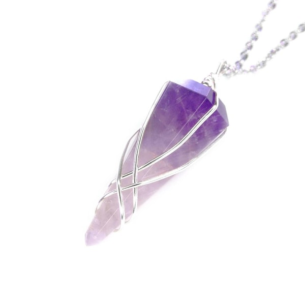 Collier pendule en améthyste, pierre précieuse naturelle, pierre de guérison, Reiki, chakra, cristal de radiesthésie, divination, avec pochette