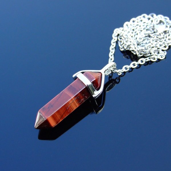 Gemstone Necklace Red Tigers Eye Natural Point Pendant