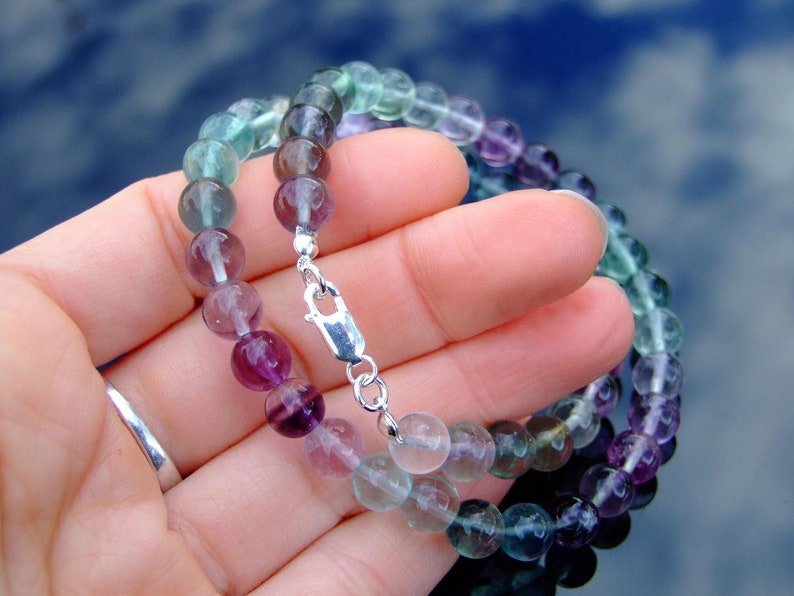 Aa Grade Multi Fluorite Natural Gemstone Necklace 8mm Beaded Silver 16-30inch Healing Stone Chakra Reiki With Pouch FREE UK SHIPPING