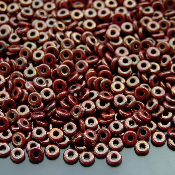 5g O Beads 3.8x1mm Gold Topaz Luster Opaque Red O-Ring High Quality Czech Pressed Beads Donut beads Spacer beads