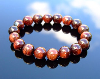 Red Tiger's Eye Bracelet Natural Gemstone Beads 10mm