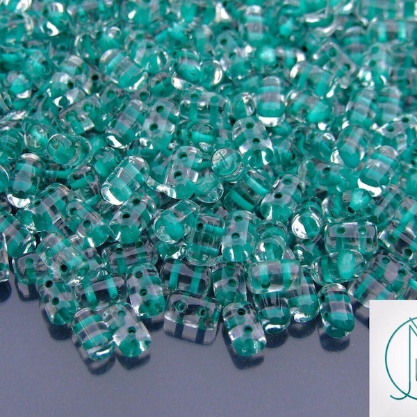 10g Czech Rulla Twin Beads Teal Lined Czech Beads Jewellery Making Czech Republic