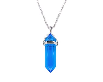 Gemstone Necklace Sapphire Glass Natural Point Pendant