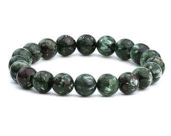 Seraphinite Bracelet 10mm Natural Gemstone 6-9'' Elasticated Healing Stone Chakra Reiki