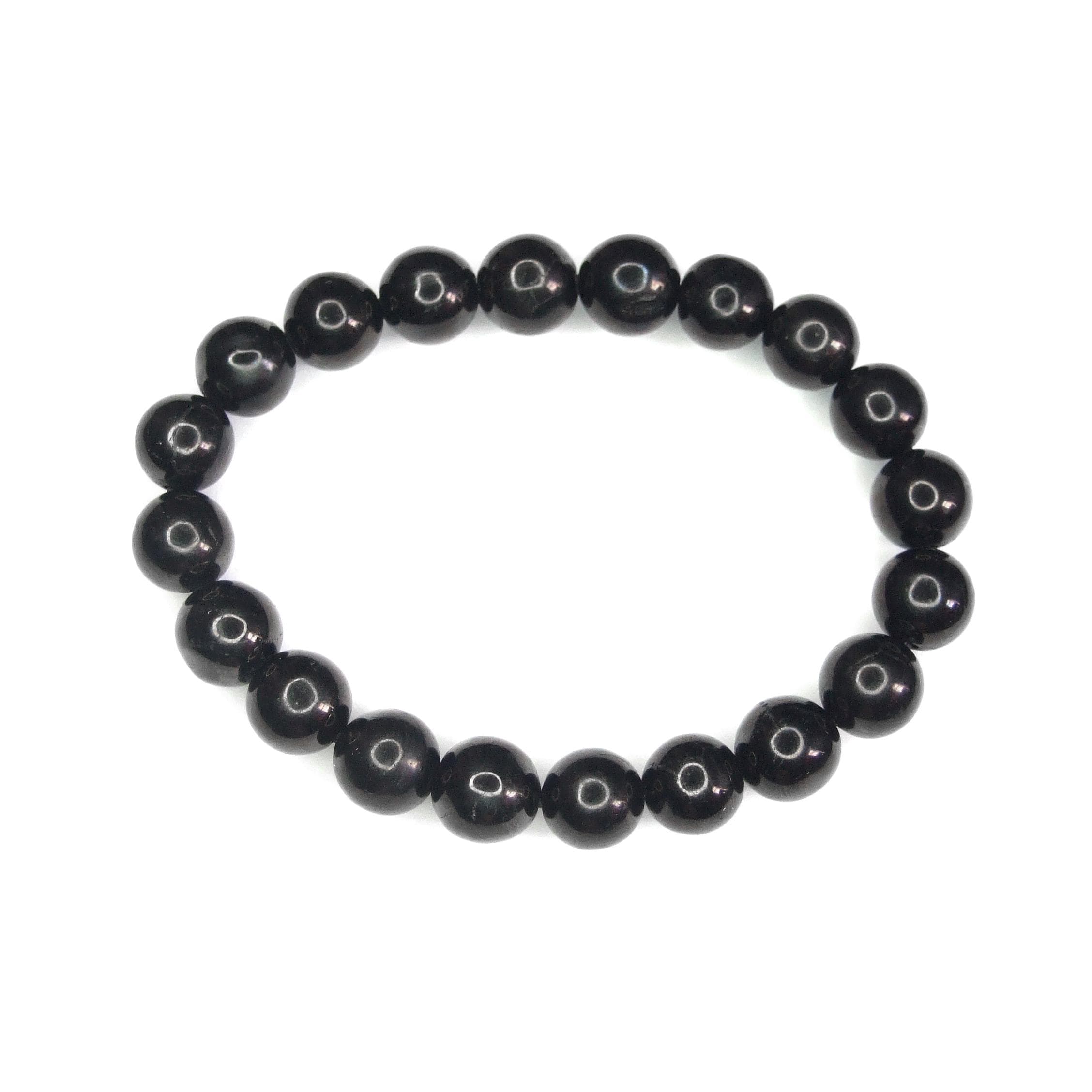 Natural Jet Bracelet 10mm Beads | Elastic Cord | Black JET Stone