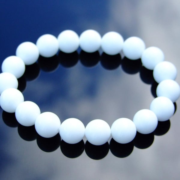 White Onyx 10mm Natural Gemstone Bracelet 6-9'' Elasticated Healing Stone Chakra Reiki With Pouch