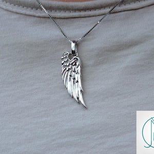 Solid 925 Sterling Silver Big Angel Wing Pendant Necklace Charm Luck Cable Chain