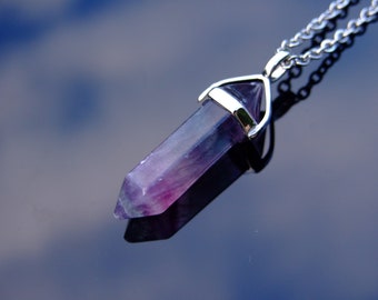 Gemstone Necklace Purple Fluorite Natural Point Pendant