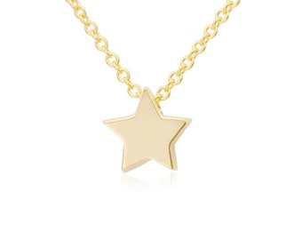 14k Solid Gold Star Necklace: Dainty Celestial Pendant, Handmade