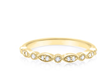 Diamond Stacking Ringen, 14k Gouden Trouwringen, Micro Pave Diamond bijpassende ring