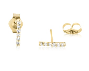 Diamond Bar Stud Earrings in 14k Solid Gold, Rose Gold Diamond Bar Stud Earrings, Dainty Minimalist Diamond Earrings