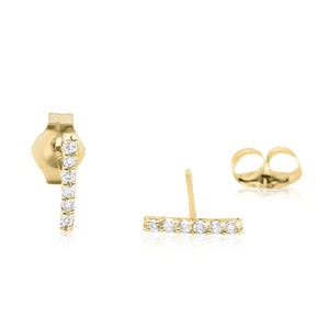 Diamond Bar Stud Earrings in 14k Solid Gold, Rose Gold Diamond Bar Stud Earrings, Dainty Minimalist Diamond Earrings