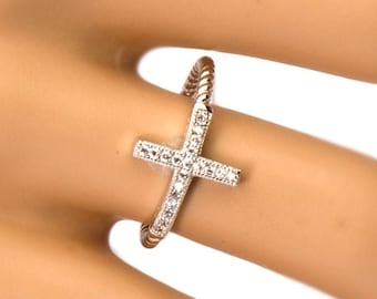 Sterling Silver Ring Twist ring, Sideways Cross Ring, Religious Jewelry, women silver rings Christian Jewelry birthday gift for women