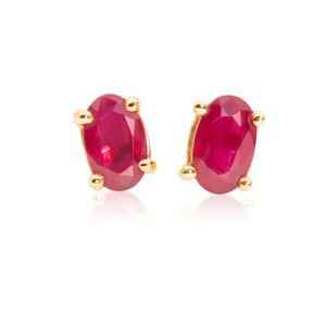 Oval Ruby Earrings, Gemstone Stud Earrings, July Birthstone Jewelry Gift, 14k Gold Earrings