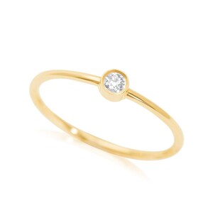 Diamond Solitaire Ring, Simple Promise Ring, Thin gold Bezel Set Diamond Band, Stacking Ring, April Birthstone