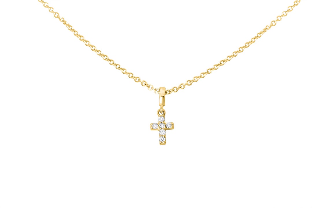 Tiny Diamond Cross Necklace 14k Gold Cross Pendant Mini - Etsy
