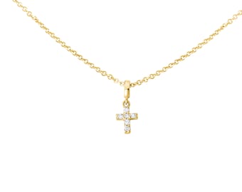 Tiny Diamond Cross Necklace, 14k Gold Cross Pendant, mini diamond cross gift