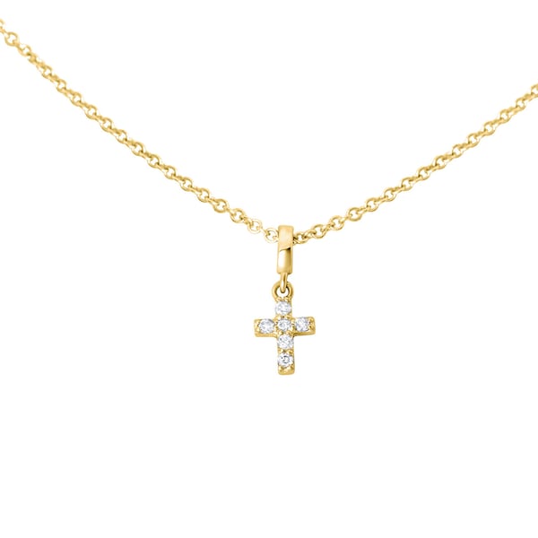 Tiny Diamond Cross Necklace: 14k Gold Pendant, Handmade