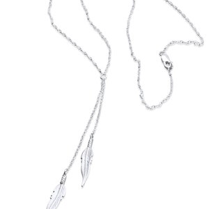 14k Rose gold Feder Statement Halskette, Lariat Y Halskette Federanhänger, Geburtstagsgeschenk für sie
