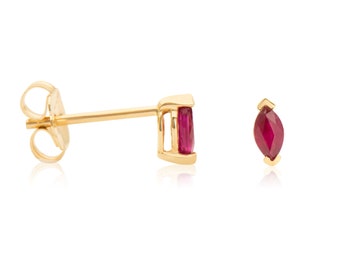 Ruby Earrings, Genuine Ruby Gemstone Gold Earrings, Ruby Marquise Stud Earrings, Ruby July Birthstone Jewelry