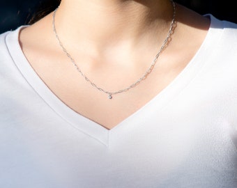 14k Diamond Paperclip Chain Necklace: White & Yellow Gold Pendant