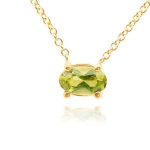 Green Peridot Gemstone Necklace, 14k Gold Pendant, August Birthstone, Bridesmaid Gift
