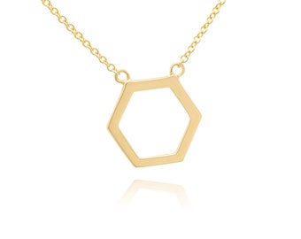 14k Gold Hexagon Halskette: Handgefertigter Wabenanhänger