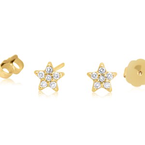 Tiny Star Earrings, Diamond Celestial Star Earrings in 14k Solid Gold, Tiny Diamond Stud Earrings, Tiny Diamond Studs