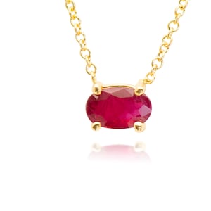 Ruby Necklace, Oval Ruby Pendant, Solitaire Necklace, July Birthstone Gift, 14k Gold Pendant, Red Ruby Gemstone