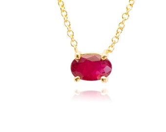 Rubin Halskette, ovale Rubin Anhänger, Solitär Halskette, Juli Birthstone Geschenk, 14 k Gold Anhänger, rot Rubin Edelstein