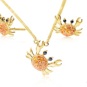Crab Necklace Sterling Silver Orange Crab Jewelry Zodiac Cancer Crab CZ Gold plated Beach Nautical Ocean Sea Life Pendant