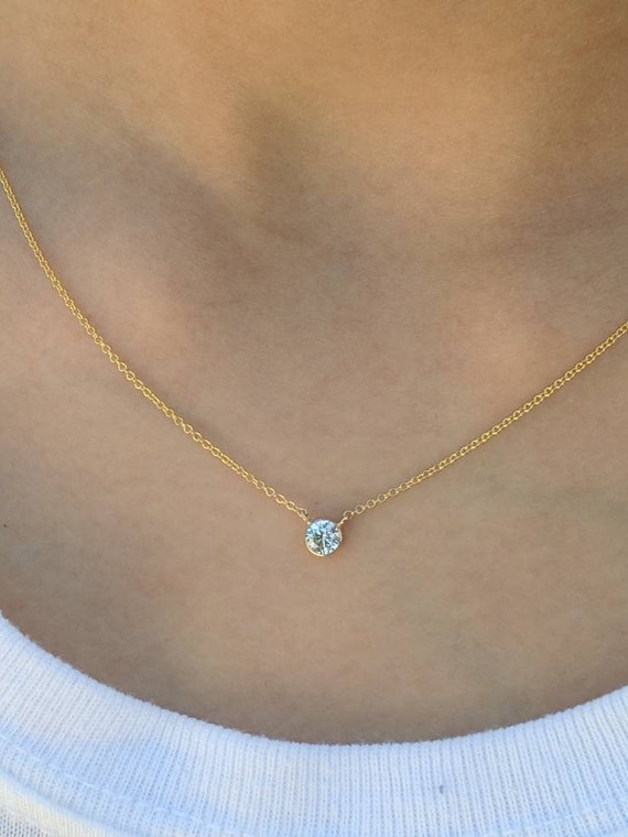 Bubble Moissanite Bezel Necklace 18k Gold – Moissanite Gifts