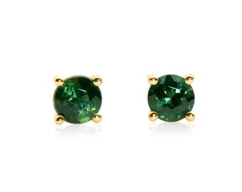 Green Tourmaline Stud Earrings: Handmade 14k Gold Gemstone Jewelry