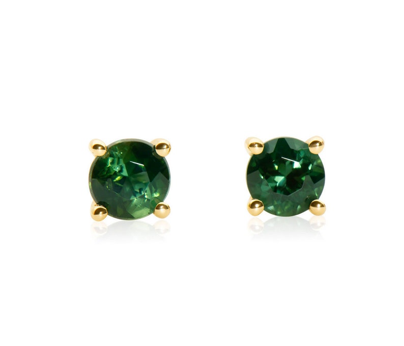 Green Tourmaline Stud Earrings 14k Stud Earrings Tourmaline Etsy