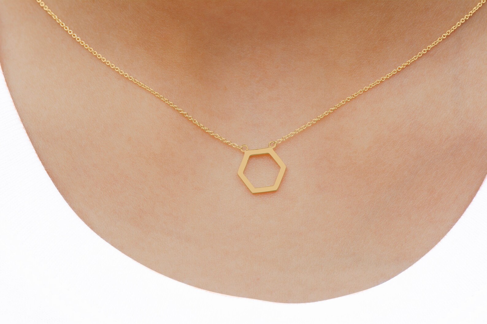 14k Gold Necklace Hexagon Necklace Shape Small Etsy