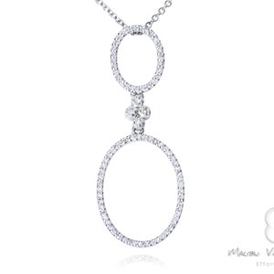 Diamond Pendant 14k White Gold Hinged Geometric Oval Necklace Wedding Gift For her