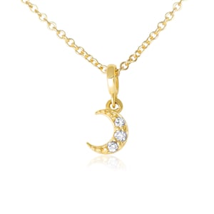 TINY Moon Necklace, Dainty Diamond Crescent Moon Charm Pendant, Celestial Jewelry