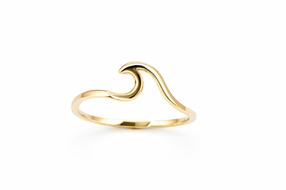 14K Gold Wave Ring | Minimalist Ocean Jewelry - Etsy