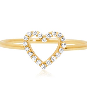 Heart Shaped Diamond Ring, 14k Solid Gold Dainty Promise Ring, Open Heart Love Ring