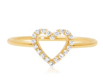 14k Solid Gold Diamond Heart Ring: Dainty Promise Ring